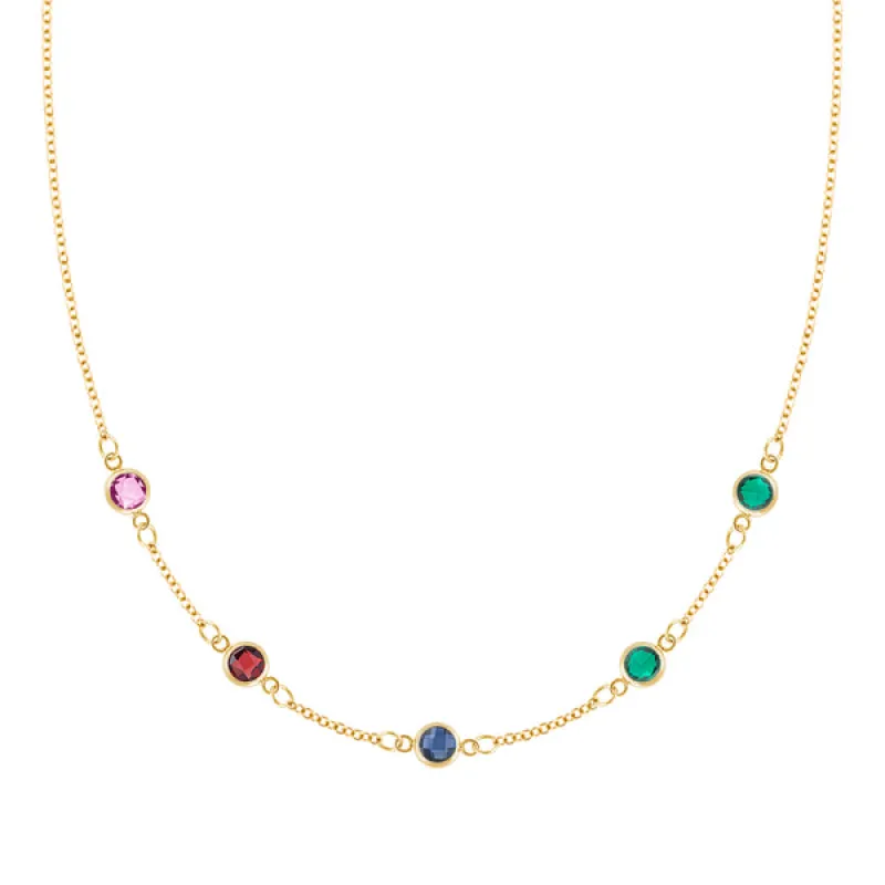 Personalized Classic 5 Birthstone Necklace in 14k Gold sold by Haverhill