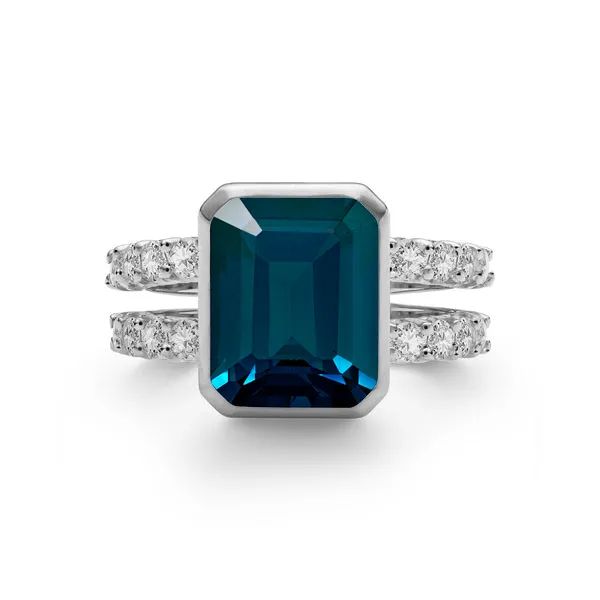 Personalized Warren Vertical Birthstone Ring with Accent Stones in 14k Gold sold by Haverhill