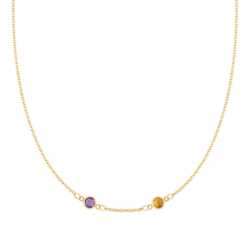Personalized Classic 2 Birthstone Necklace in 14k Gold (Centered) sold by Haverhill
