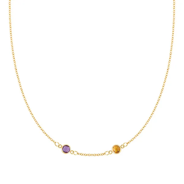 Personalized Classic 2 Birthstone Necklace in 14k Gold (Centered) sold by Haverhill