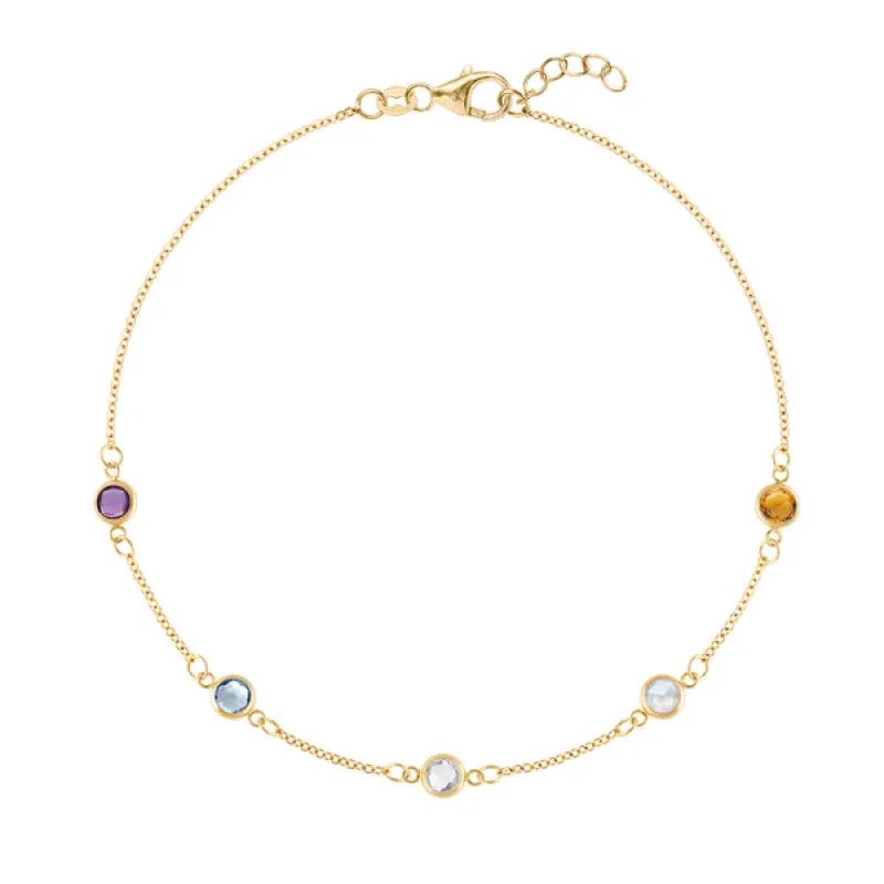 Personalized Classic 5 Birthstone Bracelet in 14k Gold sold by Haverhill