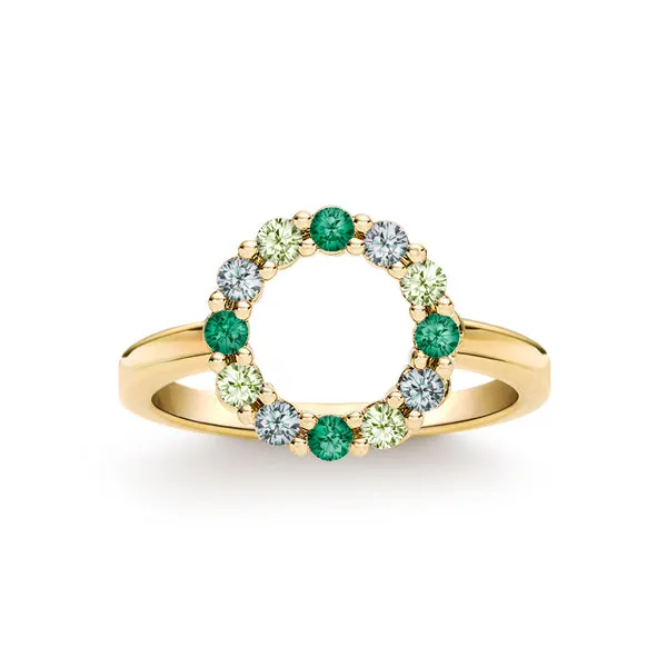 Personalized Rosecliff Small Circle Birthstone Ring in 14k Gold sold by Haverhill