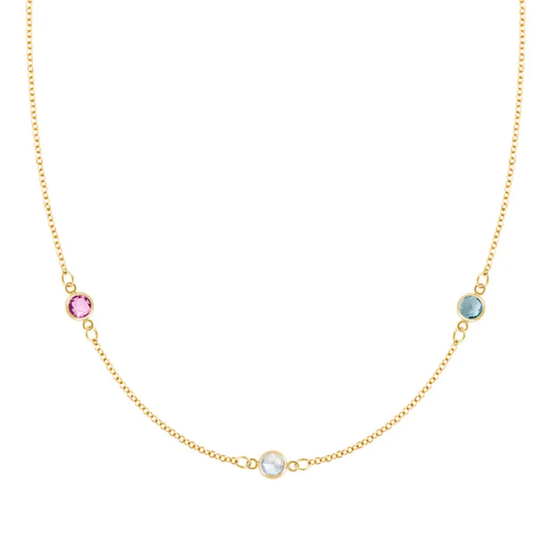 Personalized Classic 3 Birthstone Necklace in 14k Gold sold by Haverhill