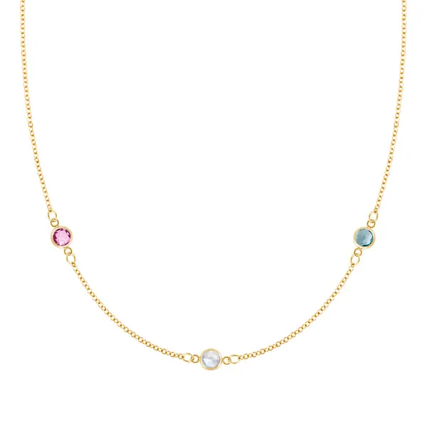 Personalized Classic 3 Birthstone Necklace in 14k Gold sold by Haverhill