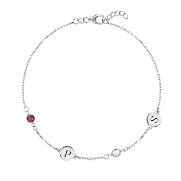 Personalized Classic 2 Letter & 2 Birthstone Bracelet in 14k Gold sold by Haverhill