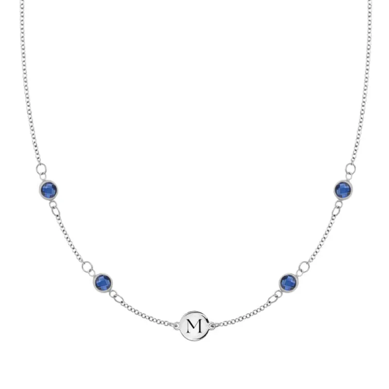 Personalized Classic 1 Letter & 4 Birthstone Necklace in 14k Gold (Double Spacing) sold by Haverhill