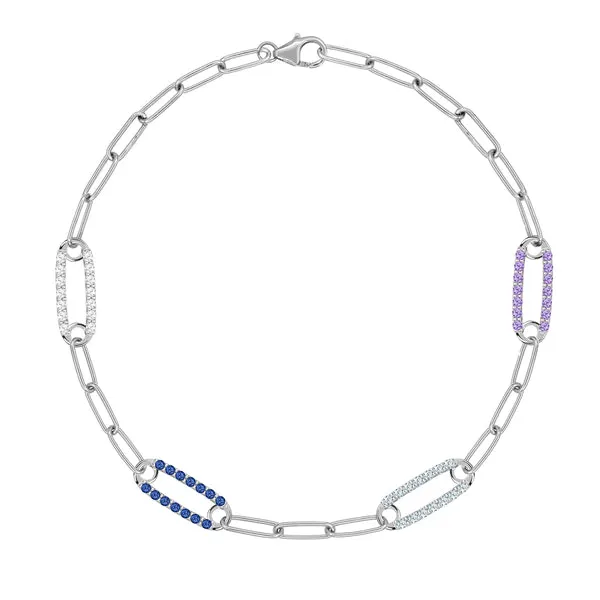 Personalized Adelaide 4 Pavé Birthstone Link Bracelet in 14k Gold sold by Haverhill