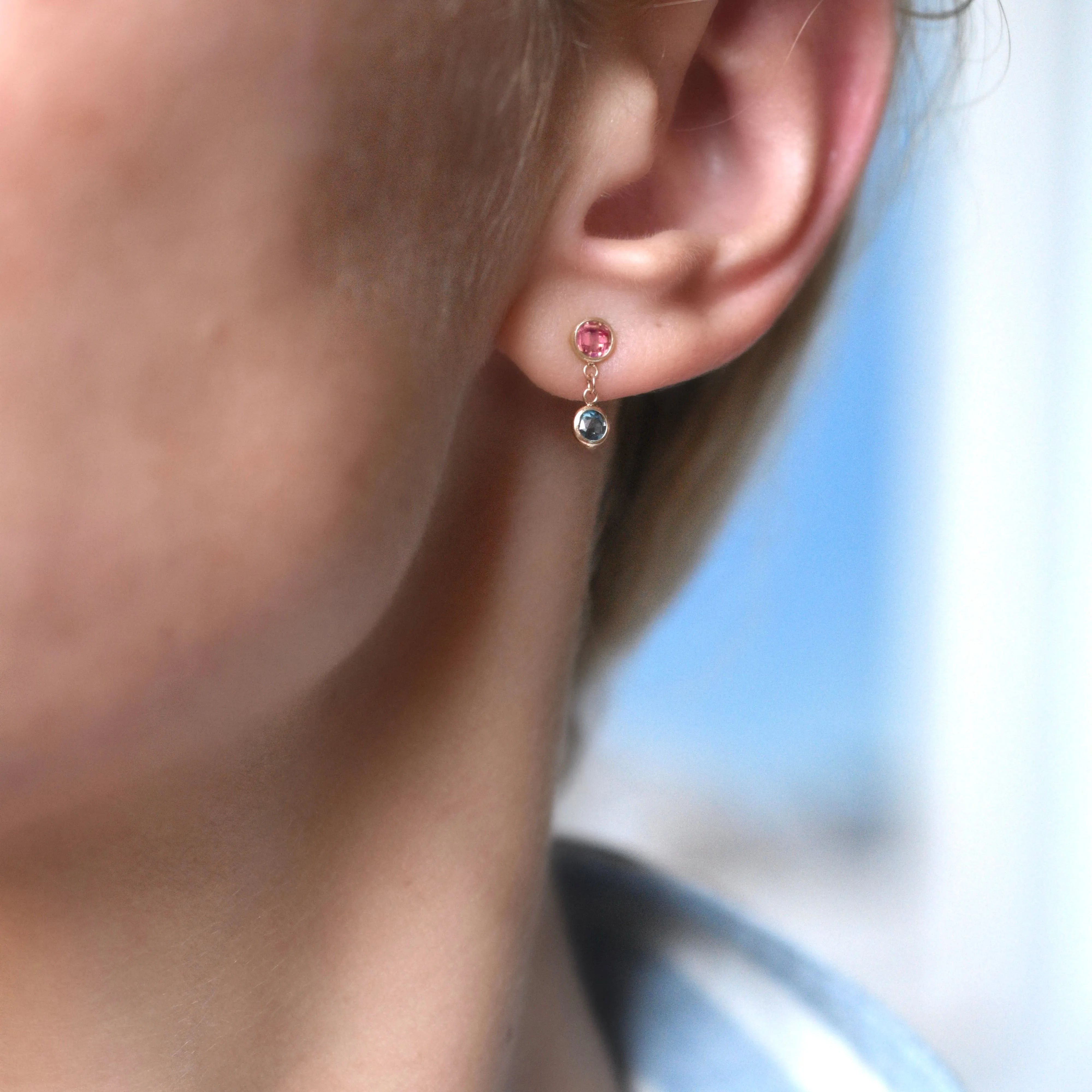 Personalized Classic 2 Birthstone Earrings in 14k Gold sold by Haverhill product image thumbnail 2