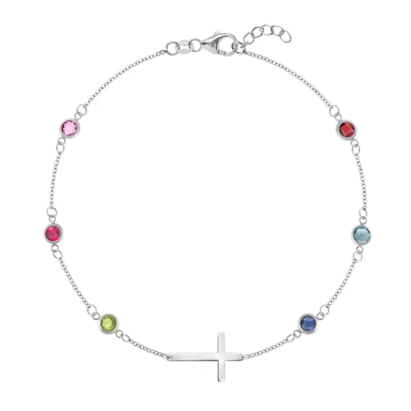 Personalized Bayberry Birthstone Cross Bracelet in 14k Gold sold by Haverhill