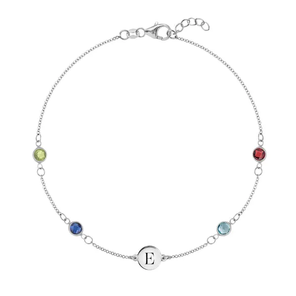Personalized Classic 1 Letter & 4 Birthstone Bracelet in 14k Gold sold by Haverhill