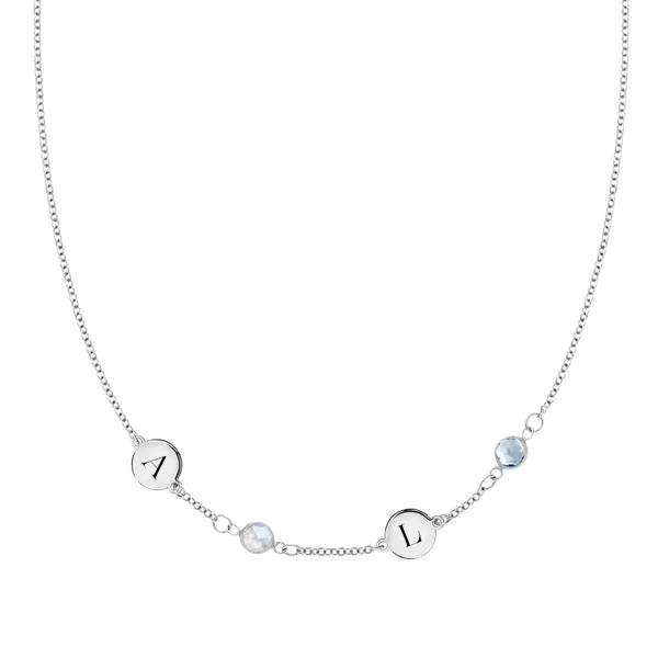 Personalized Classic 2 Letter & 2 Birthstone Necklace in 14k Gold (Single Spacing) sold by Haverhill