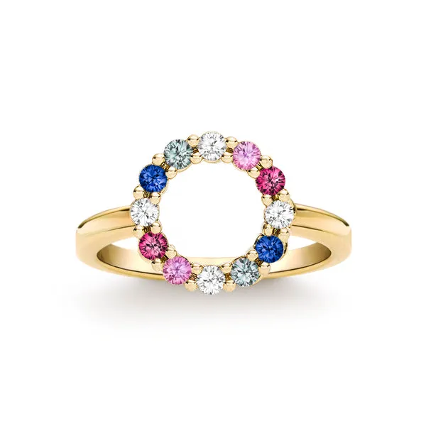 Personalized Rosecliff Small Circle Birthstone Ring in 14k Gold sold by Haverhill