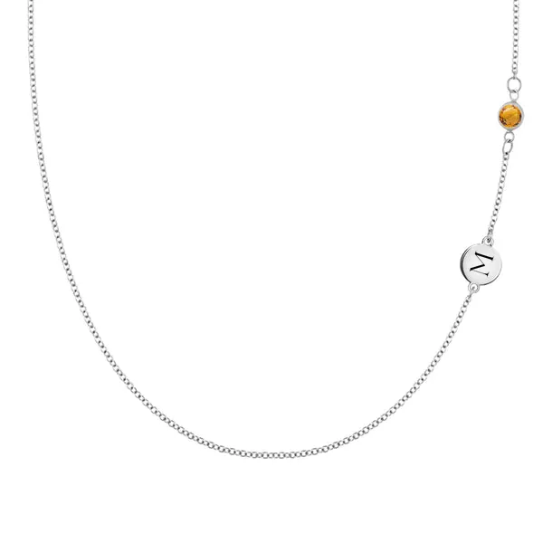 Personalized Classic 1 Letter & 1 Citrine Necklace in 14k Gold (November) sold by Haverhill