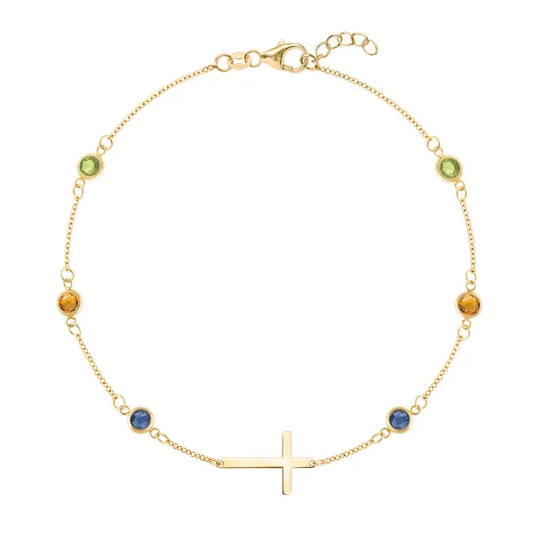 Personalized Bayberry Birthstone Cross Bracelet in 14k Gold sold by Haverhill