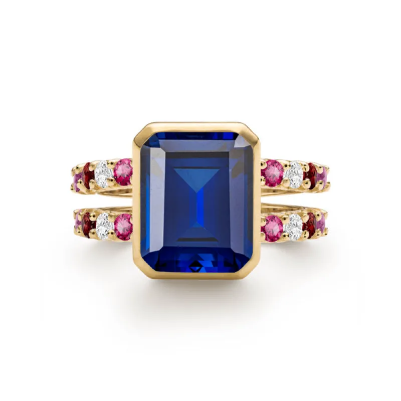 Personalized Warren Vertical Birthstone Ring with Accent Stones in 14k Gold sold by Haverhill