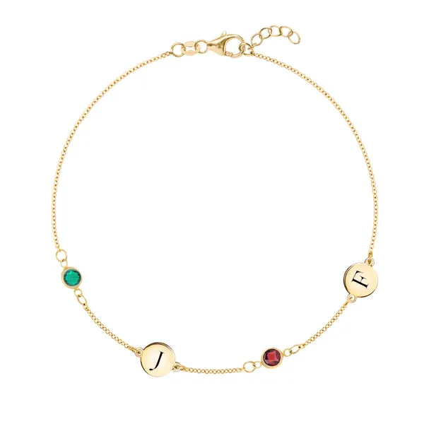 Personalized Classic 2 Letter & 2 Birthstone Bracelet in 14k Gold sold by Haverhill