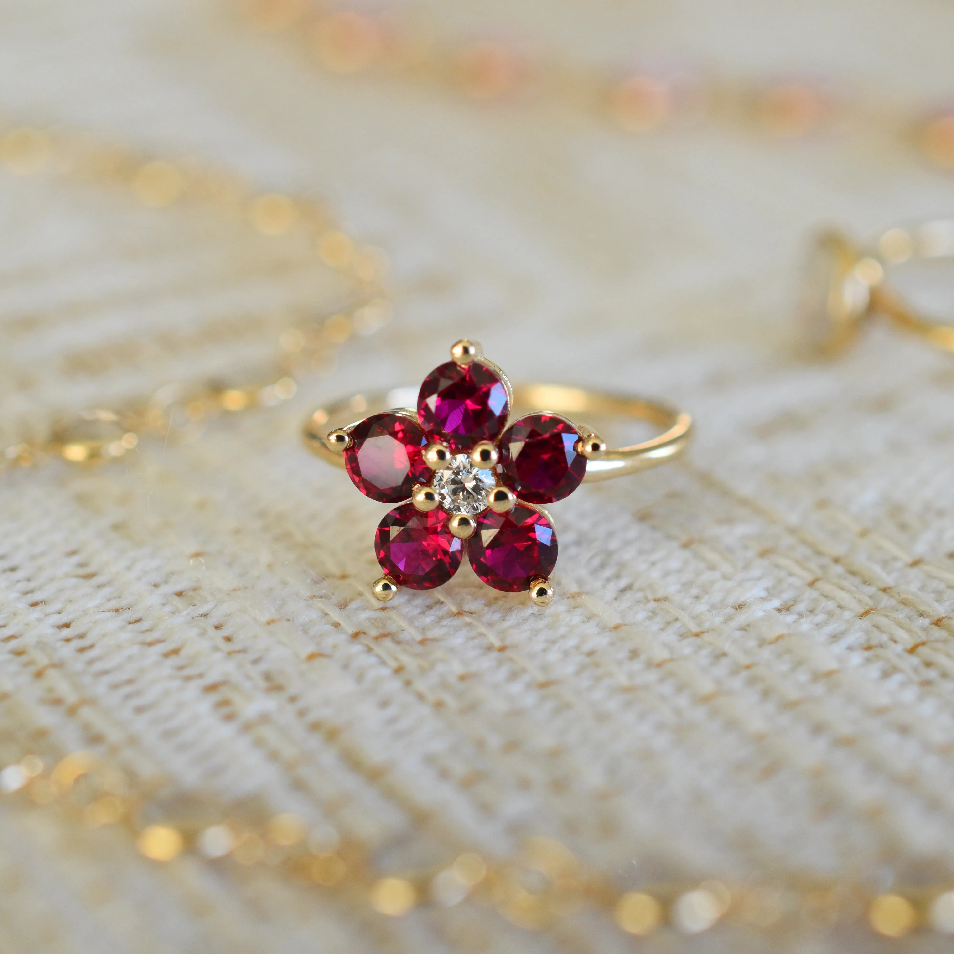 Personalized Greenwich Flower Birthstone & Diamond Ring in 14k Gold sold by Haverhill product image thumbnail 3