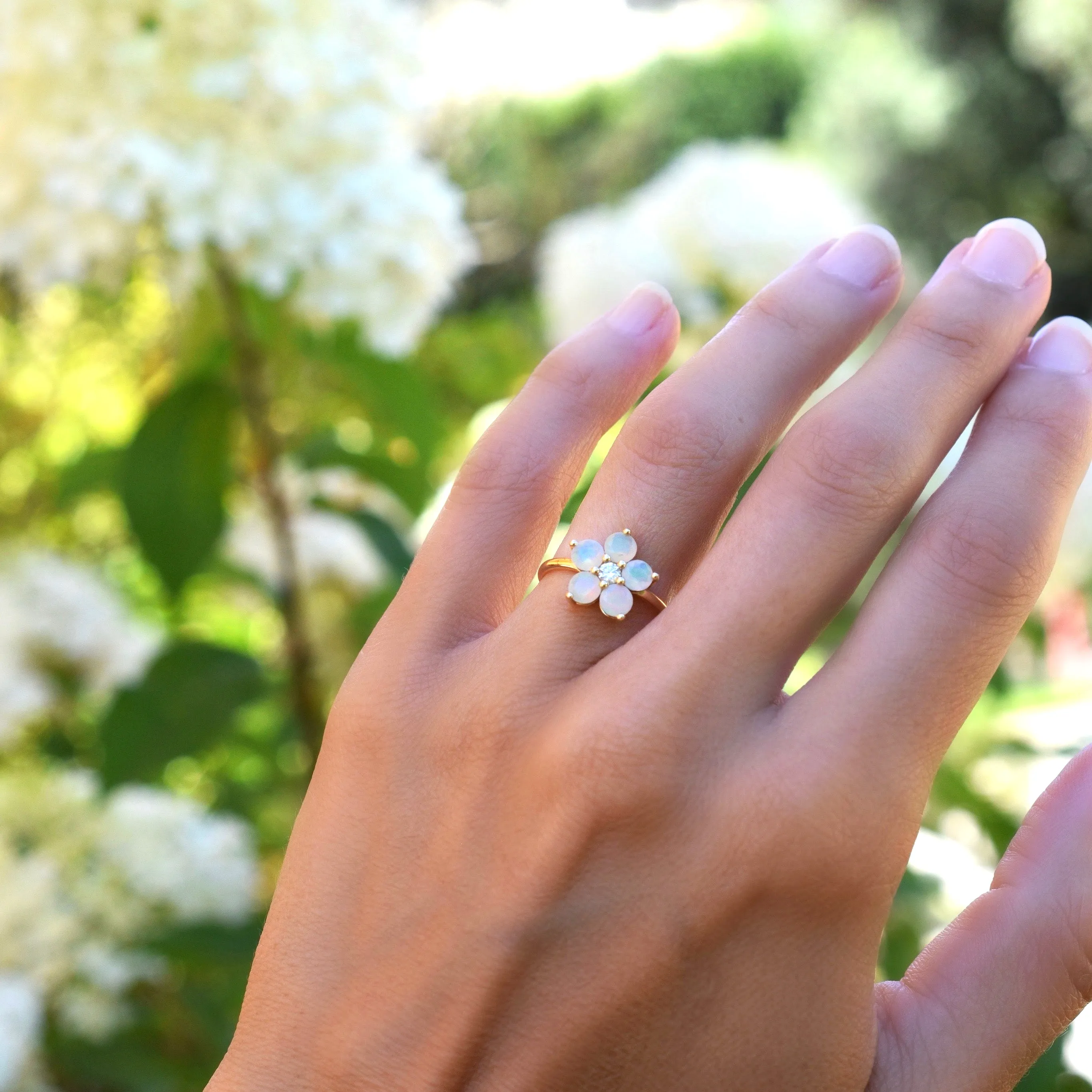 Personalized Greenwich Flower Birthstone & Diamond Ring in 14k Gold sold by Haverhill product image thumbnail 2