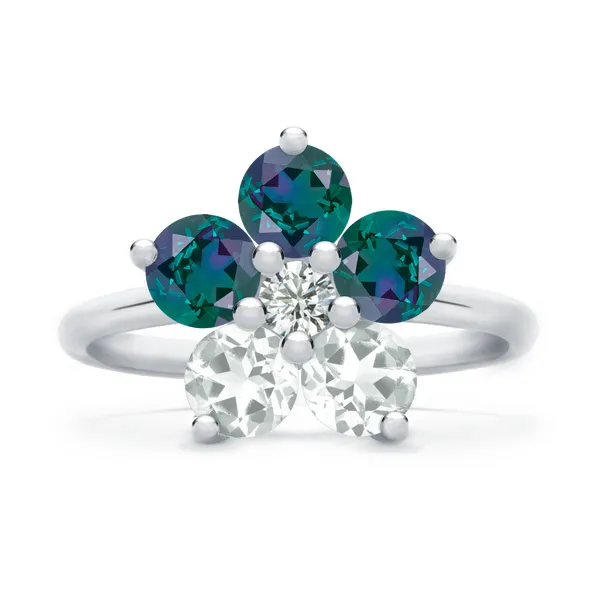 Personalized Greenwich Flower Birthstone & Diamond Ring in 14k Gold sold by Haverhill