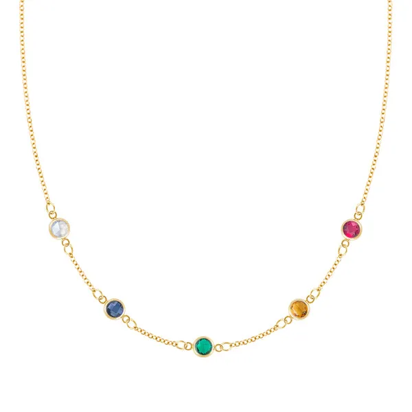 Personalized Classic 5 Birthstone Necklace in 14k Gold sold by Haverhill
