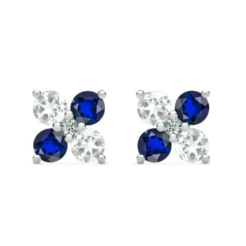 Personalized Greenwich 4 Birthstone & Diamond Earrings in 14k Gold sold by Haverhill