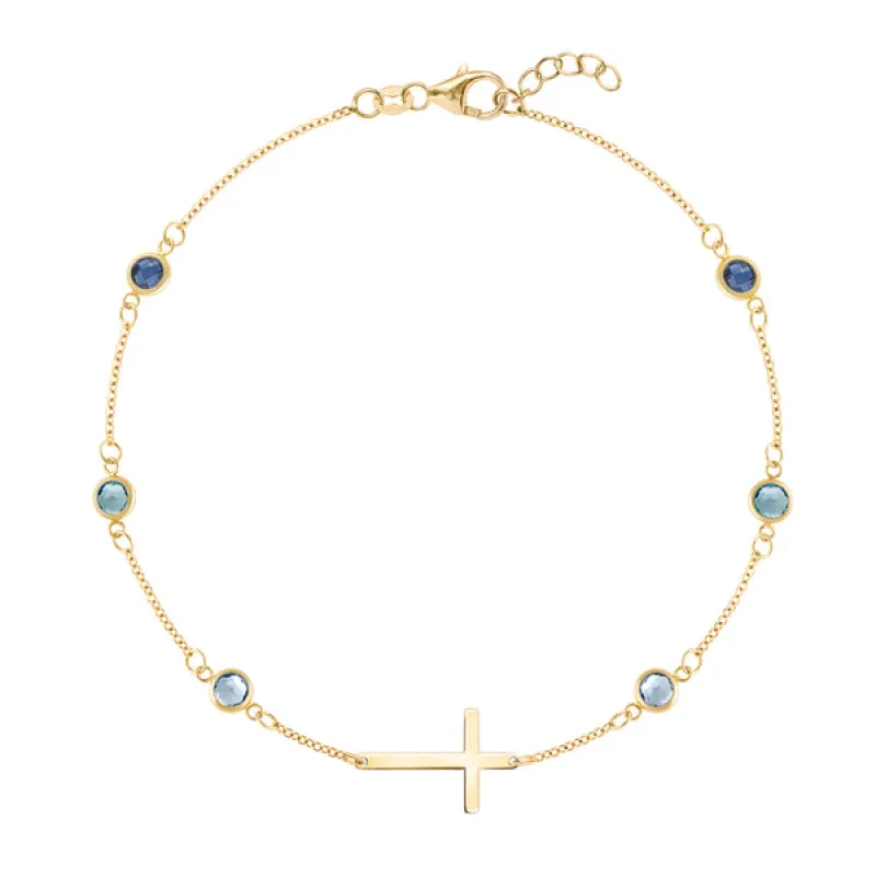 Personalized Bayberry Birthstone Cross Bracelet in 14k Gold sold by Haverhill