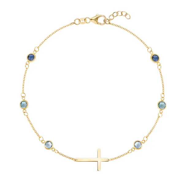 Personalized Bayberry Birthstone Cross Bracelet in 14k Gold sold by Haverhill