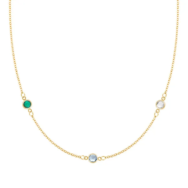 Personalized Classic 3 Birthstone Necklace in 14k Gold sold by Haverhill