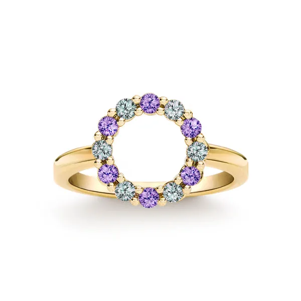 Personalized Rosecliff Small Circle Birthstone Ring in 14k Gold sold by Haverhill