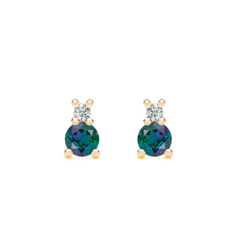 Personalized Greenwich Solitaire Birthstone & Diamond Earrings in 14k Gold sold by Haverhill