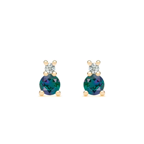 Personalized Greenwich Solitaire Birthstone & Diamond Earrings in 14k Gold sold by Haverhill