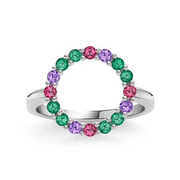 Personalized Rosecliff Circle Birthstone Ring in 14k Gold sold by Haverhill