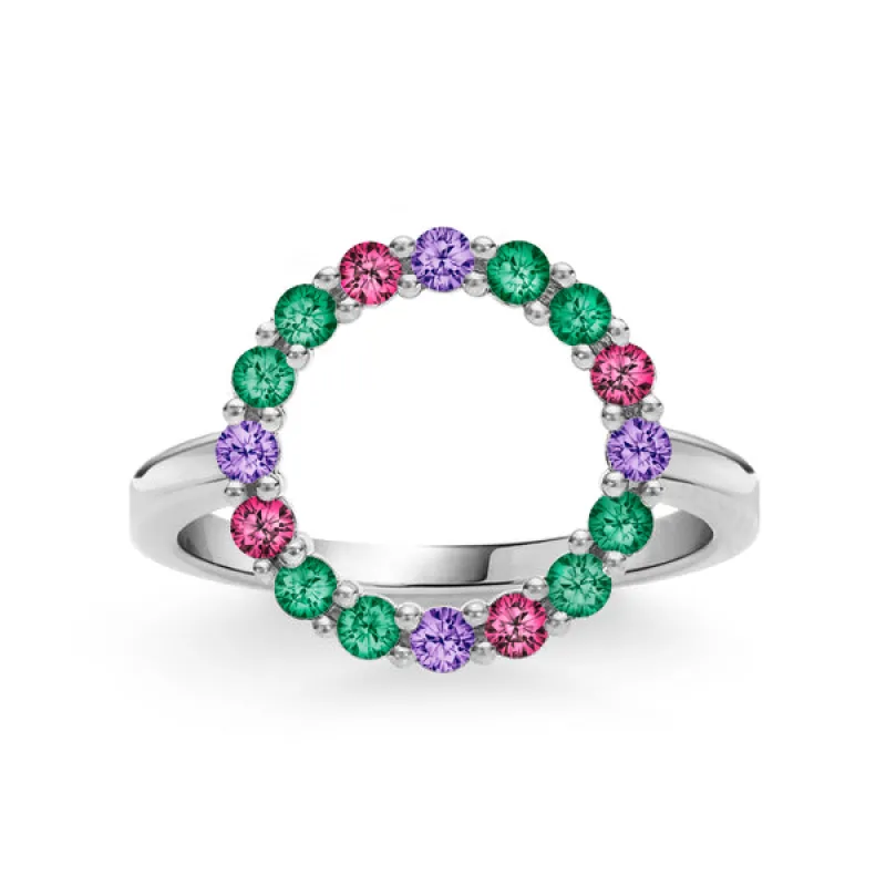 Personalized Rosecliff Circle Birthstone Ring in 14k Gold sold by Haverhill