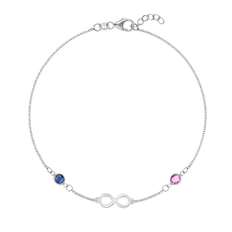 Personalized Classic Infinity & 2 Birthstone Bracelet in 14k Gold sold by Haverhill