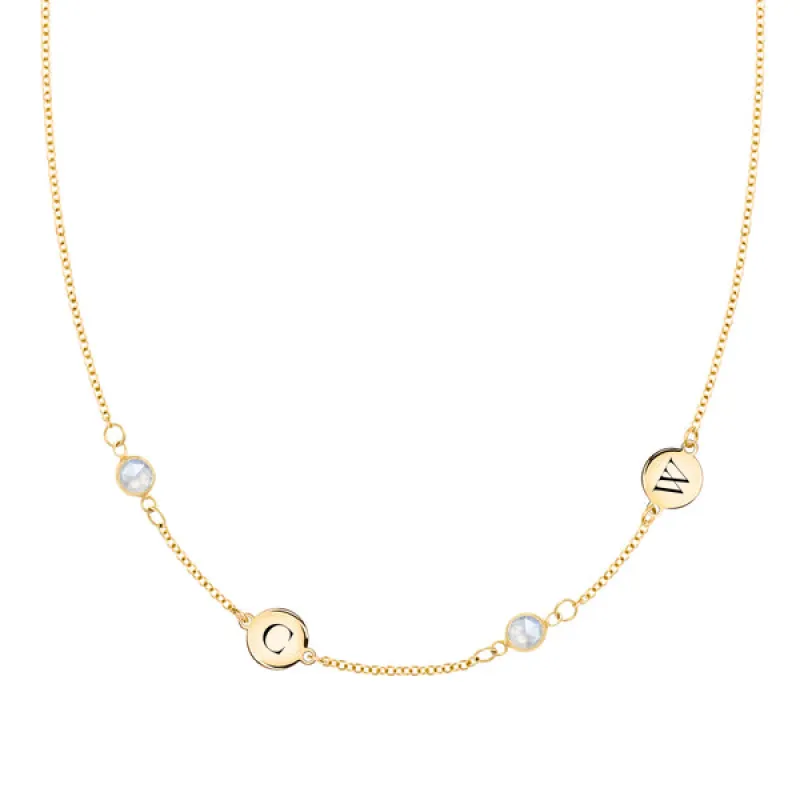 Personalized Classic 2 Letter & 2 Birthstone Necklace in 14k Gold (Double Spacing) sold by Haverhill