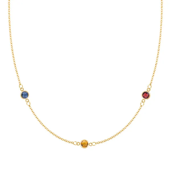 Personalized Classic 3 Birthstone Necklace in 14k Gold sold by Haverhill