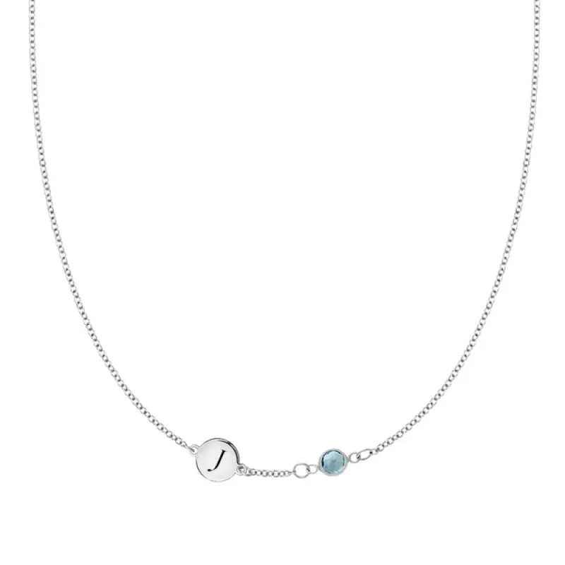 Personalized Classic 1 Letter & 1 Birthstone Necklace in 14k Gold (Single Spacing) sold by Haverhill
