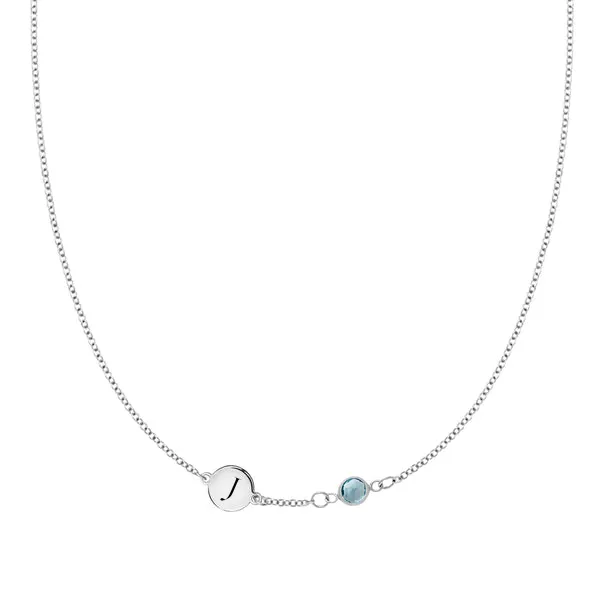Personalized Classic 1 Letter & 1 Birthstone Necklace in 14k Gold (Single Spacing) sold by Haverhill