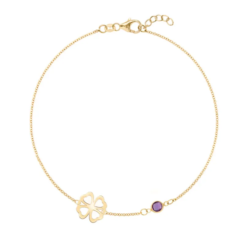 Personalized Classic Clover & 1 Birthstone Bracelet in 14k Gold sold by Haverhill