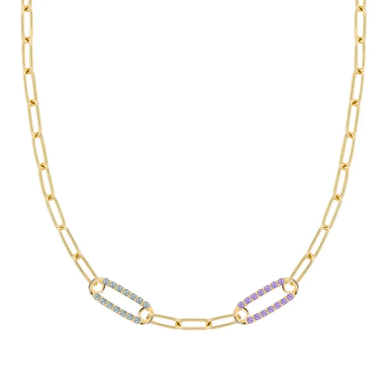 Personalized Adelaide 2 Pavé Birthstone Link Necklace in 14k Gold sold by Haverhill