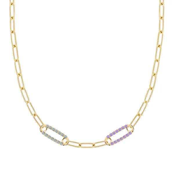 Personalized Adelaide 2 Pavé Birthstone Link Necklace in 14k Gold sold by Haverhill