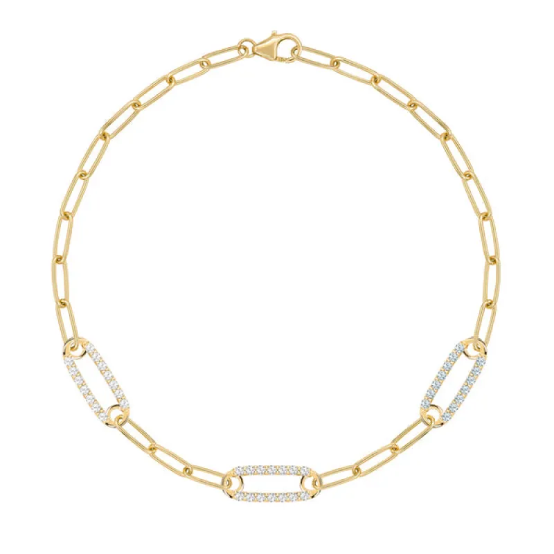 Personalized Adelaide 3 Pavé Birthstone Link Bracelet in 14k Gold sold by Haverhill