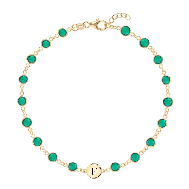 Personalized Newport 1 Letter Birthstone Bracelet in 14k Gold sold by Haverhill