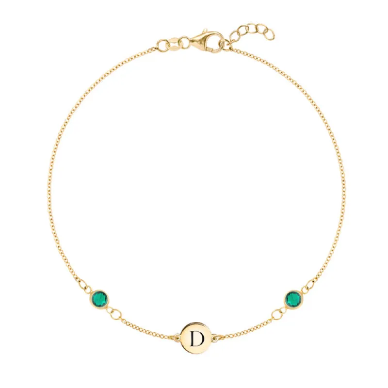Personalized Classic 1 Letter & 2 Birthstone Bracelet in 14k Gold sold by Haverhill