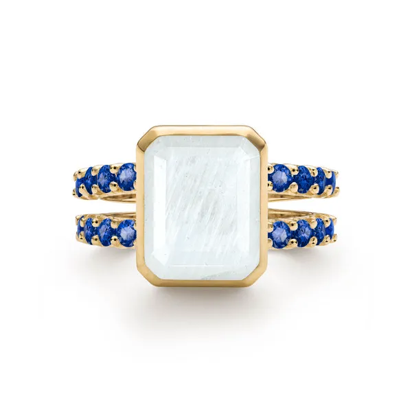 Personalized Warren Vertical Birthstone Ring with Accent Stones in 14k Gold sold by Haverhill