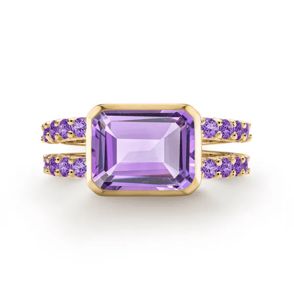 Personalized Warren Horizontal Birthstone Ring with Accent Stones in 14k Gold sold by Haverhill