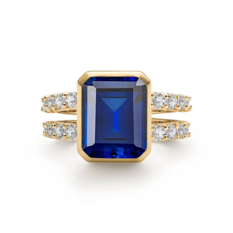 Personalized Warren Vertical Birthstone Ring with Accent Stones in 14k Gold sold by Haverhill