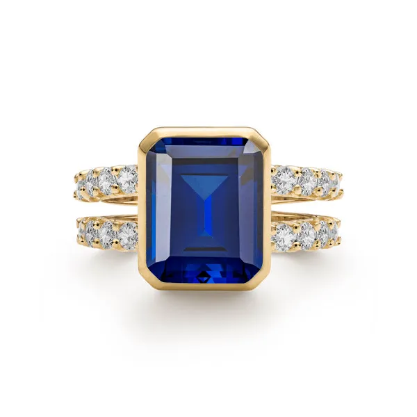 Personalized Warren Vertical Birthstone Ring with Accent Stones in 14k Gold sold by Haverhill