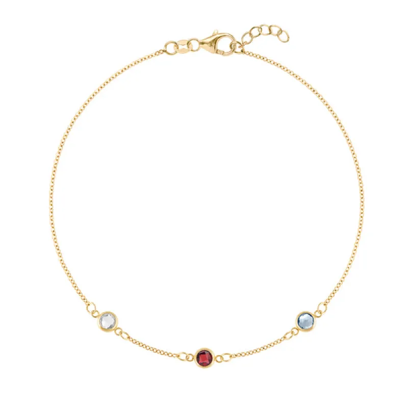 Personalized Classic 3 Birthstone Bracelet in 14k Gold sold by Haverhill
