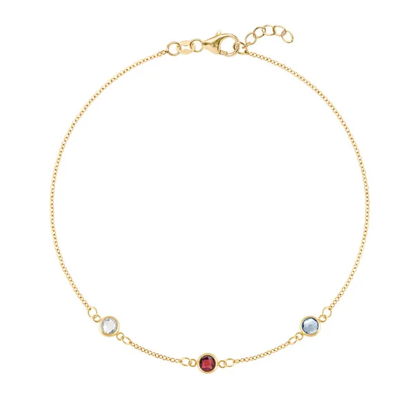Personalized Classic 3 Birthstone Bracelet in 14k Gold sold by Haverhill
